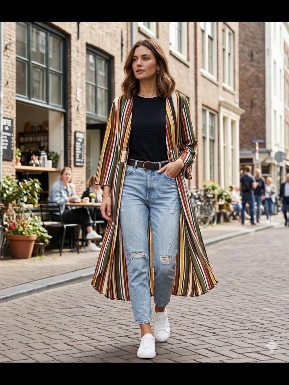 Moa Moa Striped Duster with Light Blue Boyfriend Jeans
